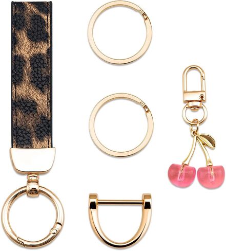 Cherry Keychain Cheetah Leather Wristlet Keychain for Women Leopard Print Purse Charms Aesthetic Leather Bag Charm Cute Leopard Print Keychains for Car Keys in Saudi Arabia