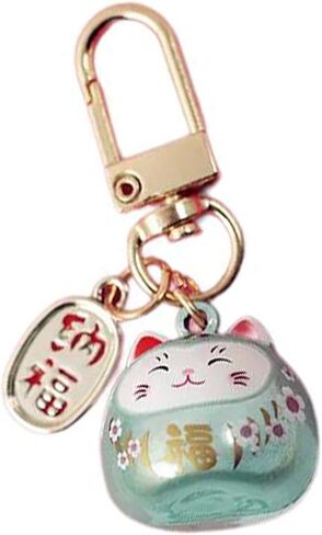 Japanese Styles Cartoon Cats with Bells Keychain Bag Charm Metal Car Keyring Pendant Ornament for Women and Men Cute Lucky cat Praying Pendant in Saudi Arabia