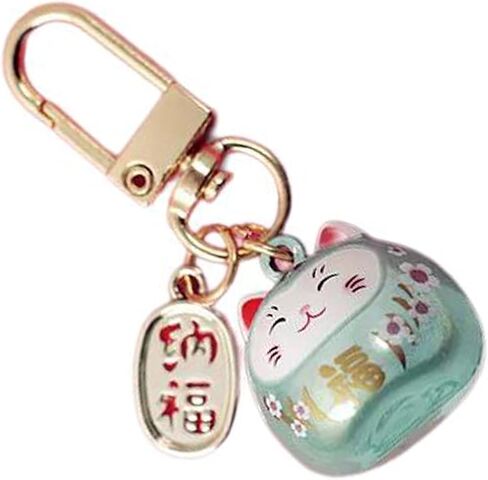 Japanese Styles Cartoon Cats with Bells Keychain Bag Charm Metal Car Keyring Pendant Ornament for Women and Men Cute Lucky cat Praying Pendant in Saudi Arabia