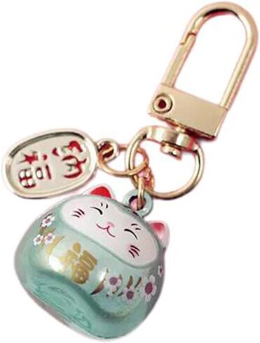 Japanese Styles Cartoon Cats with Bells Keychain Bag Charm Metal Car Keyring Pendant Ornament for Women and Men Cute Lucky cat Praying Pendant in Saudi Arabia