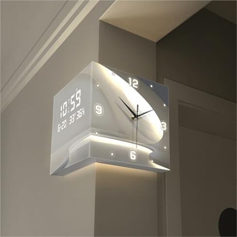 ساعة حائط زاوية LED حديثة على الوجهين، تصميم أكريليك ومعدن، 15.7 بوصة × 15.7 بوصة ساعة ديكور لغرفة المعيشة وغرفة النوم، هدية فريدة لديكور المنزل in Kuwait
