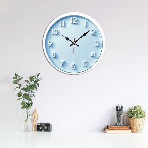 Light Blue Minimalist Number Wall Clock - 10 Inch Silent Non-Ticking Decorative Clock - Modern Decor for Living Room Bedroom Kitchen in Kuwait