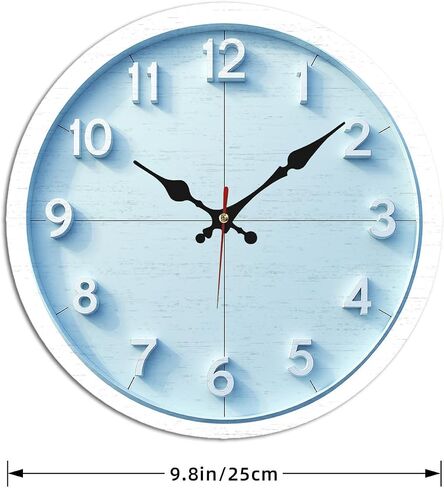 Light Blue Minimalist Number Wall Clock - 10 Inch Silent Non-Ticking Decorative Clock - Modern Decor for Living Room Bedroom Kitchen in Kuwait