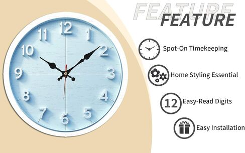 Light Blue Minimalist Number Wall Clock - 10 Inch Silent Non-Ticking Decorative Clock - Modern Decor for Living Room Bedroom Kitchen in Kuwait
