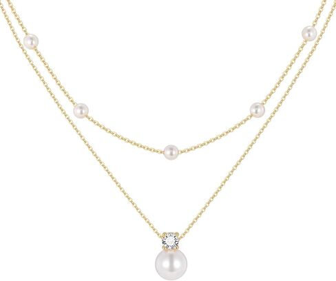 Gold Pearl Necklaces for Women - 14K Gold Plated Layered Pearl Necklace Set, Dainty Cute Floral Daisy Pearl Necklace,CZ Jewelry Bride Bridesmaid Wedding Birthday Gifts for Her in Saudi Arabia