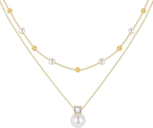Gold Pearl Necklaces for Women - 14K Gold Plated Layered Pearl Necklace Set, Dainty Cute Floral Daisy Pearl Necklace,CZ Jewelry Bride Bridesmaid Wedding Birthday Gifts for Her in Saudi Arabia