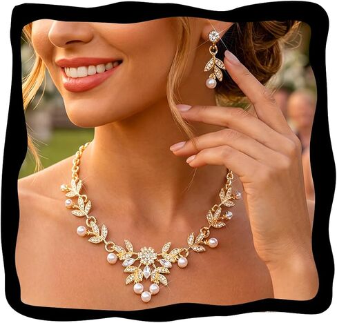 Aukmla Rhinestone Wedding Jewelry Sets for Brides and Women Pearl Necklace and Earring Set Prom Jewelry in Kuwait