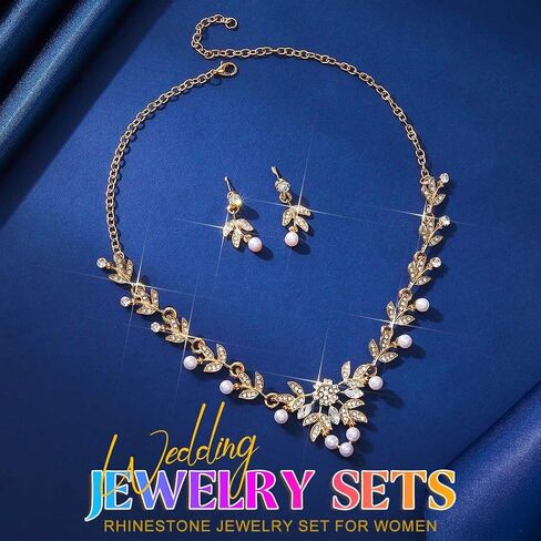Aukmla Rhinestone Wedding Jewelry Sets for Brides and Women Pearl Necklace and Earring Set Prom Jewelry in Kuwait