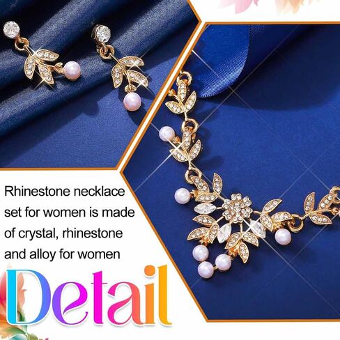 Aukmla Rhinestone Wedding Jewelry Sets for Brides and Women Pearl Necklace and Earring Set Prom Jewelry in Kuwait