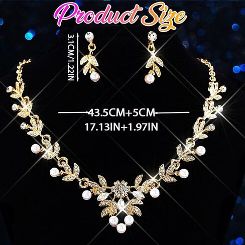 Aukmla Rhinestone Wedding Jewelry Sets for Brides and Women Pearl Necklace and Earring Set Prom Jewelry in Kuwait