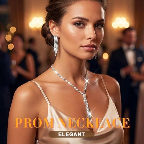 JEAIRTS Long Rhinestone Necklace and Earring Set Silver Bridal Crystal Tassel Jewelry Sets for Women in Saudi Arabia