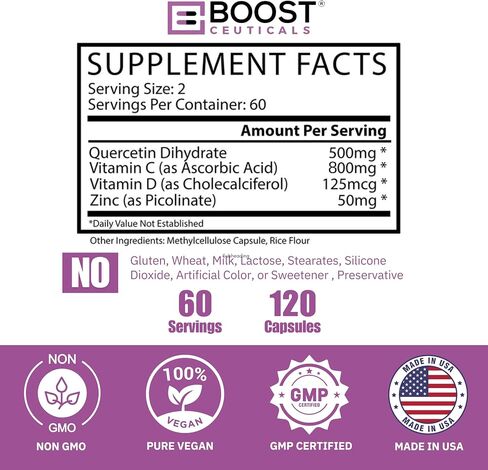 مكملات BoostCeuticals كيرسيتين (نقية 100٪) بدون مواد مالئة | كبسولات كيرسيتين 500 ملغ، نباتية، غير معدلة وراثيًا، بدون ستيرات - 200 كيرسيتين، كمية تكفي لمدة 6 أشهر in Kuwait