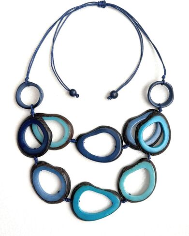 Tagua Nut necklace in blue, TAG738 Tagua slice Necklace, adjustable organic eco friendly necklace, blue Tagua nut Jewelry in Kuwait