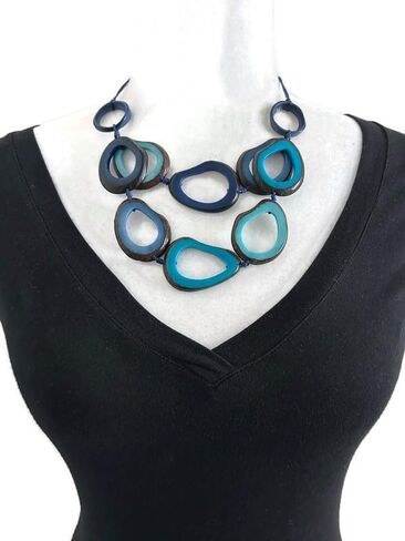 Tagua Nut necklace in blue, TAG738 Tagua slice Necklace, adjustable organic eco friendly necklace, blue Tagua nut Jewelry in Kuwait