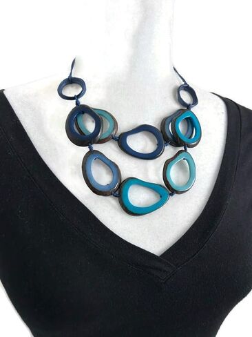 Tagua Nut necklace in blue, TAG738 Tagua slice Necklace, adjustable organic eco friendly necklace, blue Tagua nut Jewelry in Kuwait