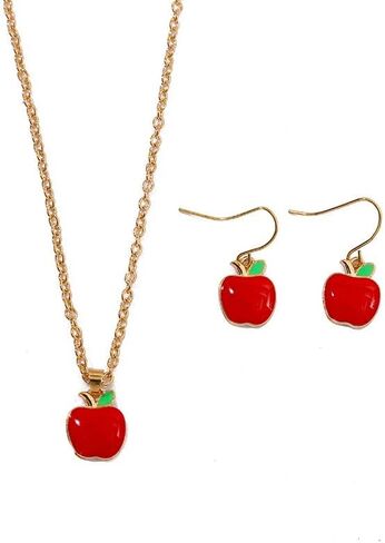 FORUBUS Red Apple Jewelry Set for Women, Includes Apple Pendant Necklace and Earrings, Perfect for Parties, Gifts, and Everyday Wear in Kuwait