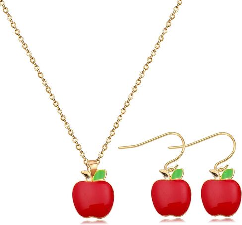 FORUBUS Red Apple Jewelry Set for Women, Includes Apple Pendant Necklace and Earrings, Perfect for Parties, Gifts, and Everyday Wear in Kuwait