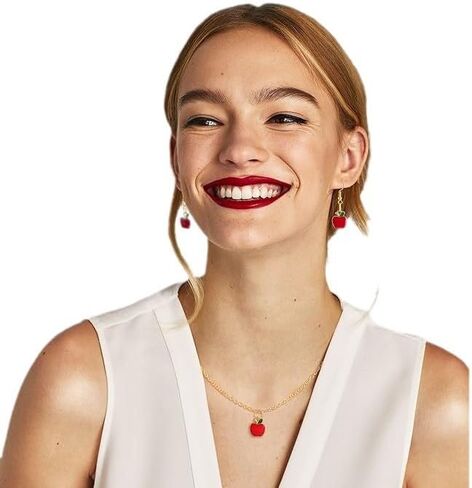 FORUBUS Red Apple Jewelry Set for Women, Includes Apple Pendant Necklace and Earrings, Perfect for Parties, Gifts, and Everyday Wear in Kuwait