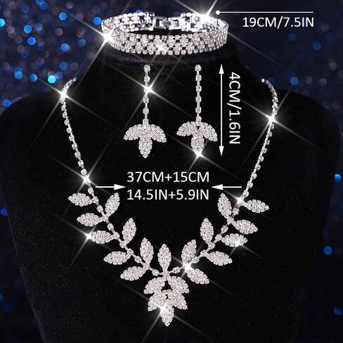 Unicra Silver Wedding Jewelry Sets Rhinestone Necklace Earrings Bracelet Set Prom Formal Costume Jewelry for Women and Brides in Kuwait