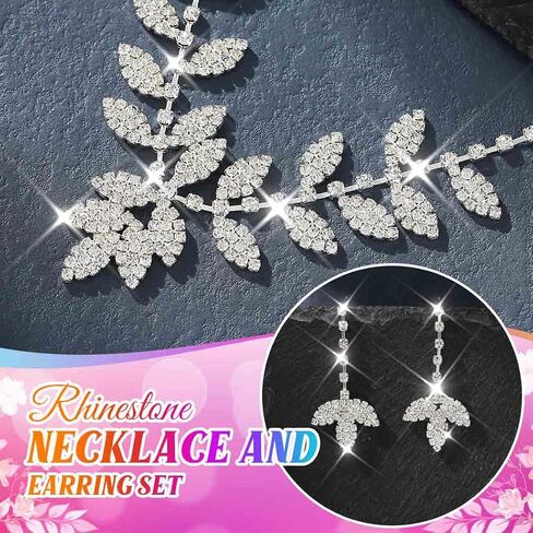 Unicra Silver Wedding Jewelry Sets Rhinestone Necklace Earrings Bracelet Set Prom Formal Costume Jewelry for Women and Brides in Kuwait