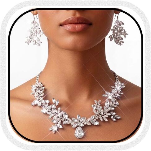 Yean Gold Bridal Jewelry Set Rhinestone Necklace and Earring Set Crystal Costume Prom Jewelry for Women and Bride in Saudi Arabia
