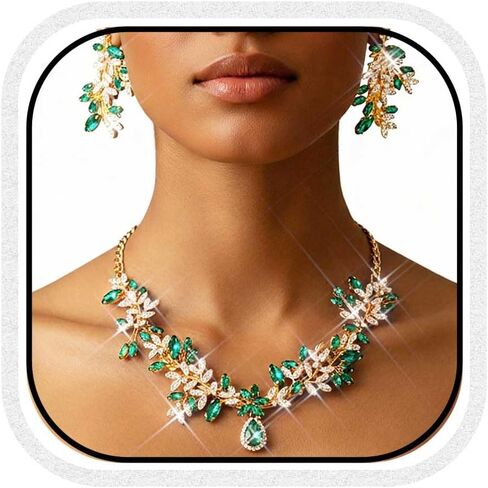 Yean Gold Bridal Jewelry Set Rhinestone Necklace and Earring Set Crystal Costume Prom Jewelry for Women and Bride in Saudi Arabia
