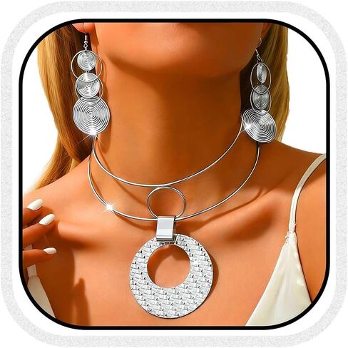 CLOACE Gold Necklace Set Round Pendant Choker Necklaces Earrings Statement Big Jewelry Accessories for Women in Saudi Arabia
