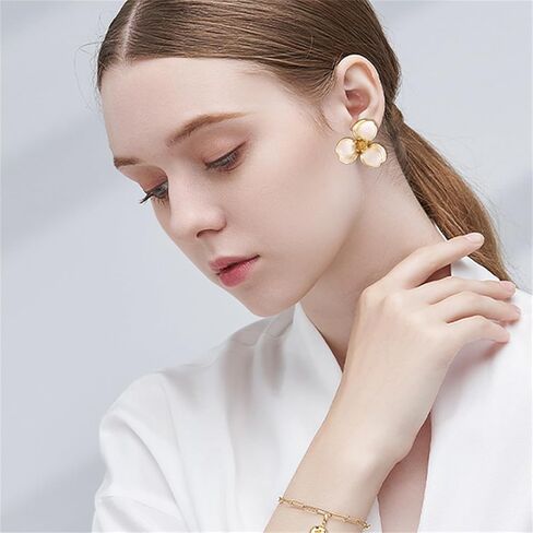 coadipress Bohemian Flower Earrings Ring Set Dainty Trendy 14K Gold Plated Boho Petal Statement Stud Earrings Adjustable Open White Floral Flower Ring Wedding Holiday Jewelry in Kuwait