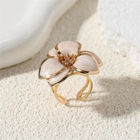 coadipress Bohemian Flower Earrings Ring Set Dainty Trendy 14K Gold Plated Boho Petal Statement Stud Earrings Adjustable Open White Floral Flower Ring Wedding Holiday Jewelry in Kuwait