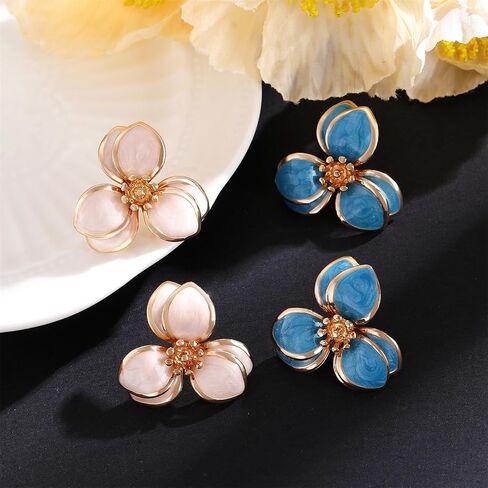 coadipress Bohemian Flower Earrings Ring Set Dainty Trendy 14K Gold Plated Boho Petal Statement Stud Earrings Adjustable Open White Floral Flower Ring Wedding Holiday Jewelry in Kuwait