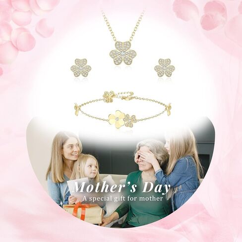 مجموعة EleQueen Heart Clover للنساء، قلادة مكعبة الزركونيا مطلية بالفضة وأقراط وسوار مجموعات مجوهرات مضادة للحساسية هدية لعيد الحب/عيد الأم/عيد الميلاد in Kuwait