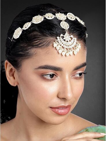 Aheli مطلية بالذهب الأبيض كوندان مرصع Sheeshpatti Maangtikka Dulhan الزفاف الأنيق مجوهرات فاخرة هدية للنساء in Saudi Arabia