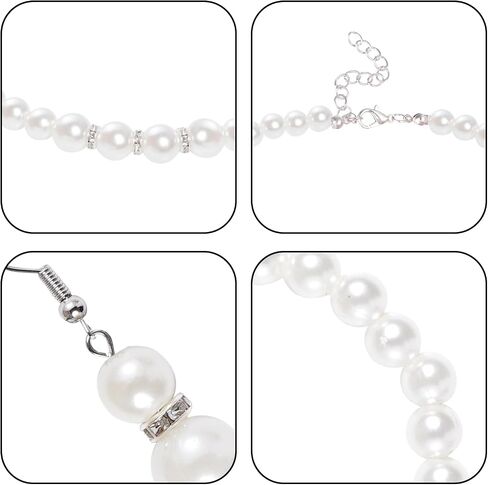 choyaxo White Pearl Jewelry Set including Pearl Necklace Bracelet Earring for Women Wedding Birthday Christmas Tea Party Gifts in Kuwait