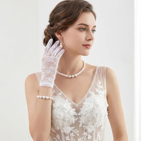 choyaxo White Pearl Jewelry Set including Pearl Necklace Bracelet Earring for Women Wedding Birthday Christmas Tea Party Gifts in Kuwait