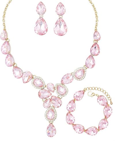 Women's Wedding Bridal Crystal Statement Necklace Dangle Earrings Bracelets Jewelry Set for Women Brides Bridesmaids Wedding Prom Party Costume Accessories in Saudi Arabia