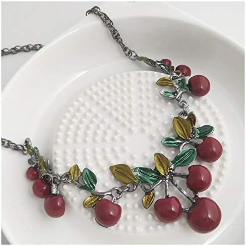 3D Red Cherry Earring Necklace Set For Women Cute Fruit Cherry Stud Earrings Dripping oil Red Cherry Earring Cherry Pendant Necklace Christmas Party Wedding Gift (Cherry) in Kuwait