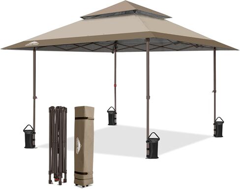 EAGLE PEAK 13x13 Pop Up Canopy Tent, Auto Extended Eaves, Gray | Easy Setup, Heavy Duty Outdoor Canopy Tent, Pop Up Gazebo for Backyard, Patio, Camping & Parties, Wheeled Carry Bag, UPF 50+ in Kuwait