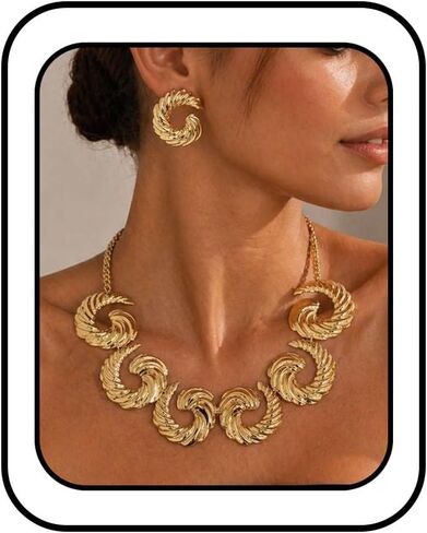 Chunky Earrings and Necklace Sets for Women Statement Gold Spiral Jewelry Sets Vintage Geometric Hammered Adjustable Jewelry Set for Women in Saudi Arabia