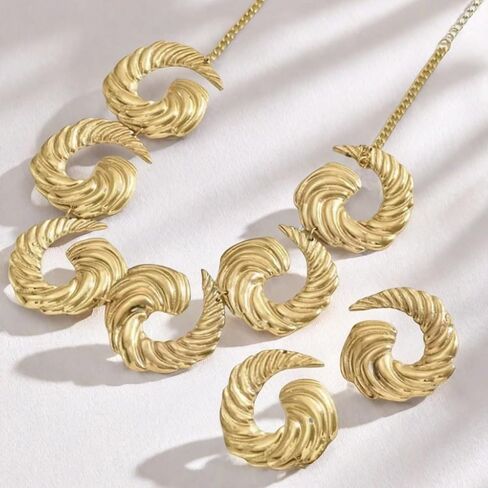 Chunky Earrings and Necklace Sets for Women Statement Gold Spiral Jewelry Sets Vintage Geometric Hammered Adjustable Jewelry Set for Women in Saudi Arabia