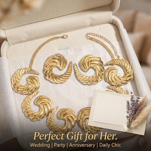 Chunky Earrings and Necklace Sets for Women Statement Gold Spiral Jewelry Sets Vintage Geometric Hammered Adjustable Jewelry Set for Women in Saudi Arabia