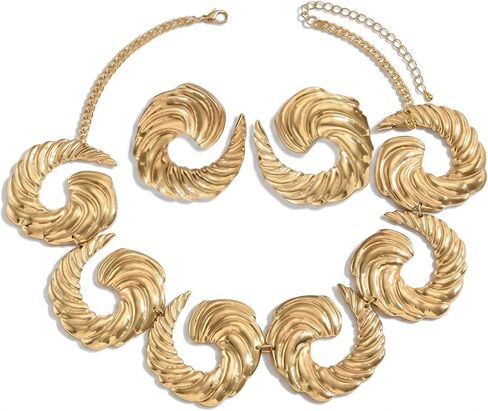 Chunky Earrings and Necklace Sets for Women Statement Gold Spiral Jewelry Sets Vintage Geometric Hammered Adjustable Jewelry Set for Women in Saudi Arabia