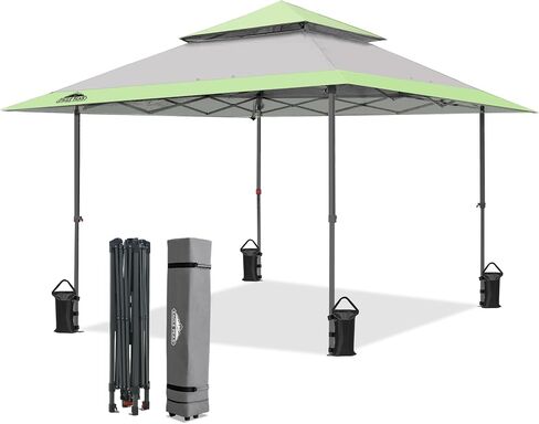 EAGLE PEAK 13x13 Straight Leg Pop Up Canopy Tent Instant Outdoor Canopy Easy Single Person Set up Folding Shelter w/Auto Extending Eaves 169 Square Feet of Shade (Black/Blue) in Kuwait