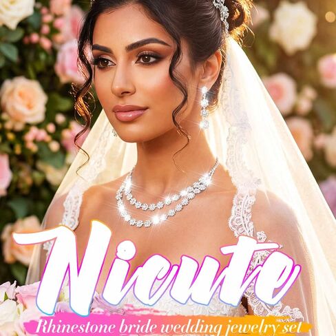 Nicute Rhinestone Jewelry Set Sparkly Necklace Earrings Set Fashion Wedding Prom Party Jewelry for Women (Silver) in Kuwait