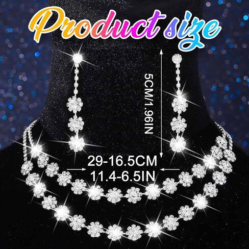Nicute Rhinestone Jewelry Set Sparkly Necklace Earrings Set Fashion Wedding Prom Party Jewelry for Women (Silver) in Kuwait
