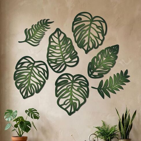 houlishu 7 Pcs Palm Leaf Wall Decor - Wooden 3D Tropical Boho Wall Art for Living Room Bedroom Kitchen Garden Farmhouse in Saudi Arabia