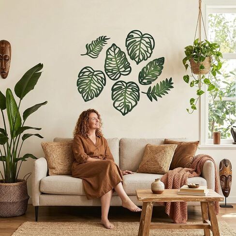 houlishu 7 Pcs Palm Leaf Wall Decor - Wooden 3D Tropical Boho Wall Art for Living Room Bedroom Kitchen Garden Farmhouse in Saudi Arabia