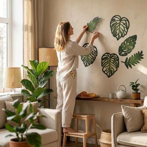houlishu 7 Pcs Palm Leaf Wall Decor - Wooden 3D Tropical Boho Wall Art for Living Room Bedroom Kitchen Garden Farmhouse in Saudi Arabia