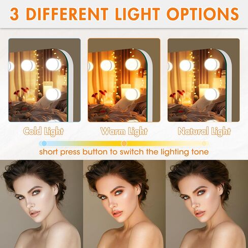 ouboyo Hollywood Vanity Mirror, 28" x 20" Lighted Tabletop or Wall Mount Make Up Mirrors,14 Replaceable LED Bulbs, 3 Dimmable Light Modes Vanity Mirror, Smart Touch Control, USB Type-C Charging Port in Kuwait