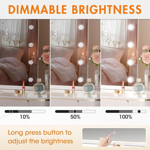 ouboyo Hollywood Vanity Mirror, 28" x 20" Lighted Tabletop or Wall Mount Make Up Mirrors,14 Replaceable LED Bulbs, 3 Dimmable Light Modes Vanity Mirror, Smart Touch Control, USB Type-C Charging Port in Kuwait