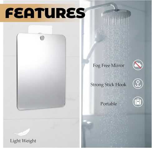Shower Mirror Fogless for Shaving, 6.6" L x 5.1" W, Anti-Fog Frameless Bathroom Wall Mirror, Bathroom Accessories Shatterproof Men's Woman Wall Mirrors Hanging Makeup in Kuwait
